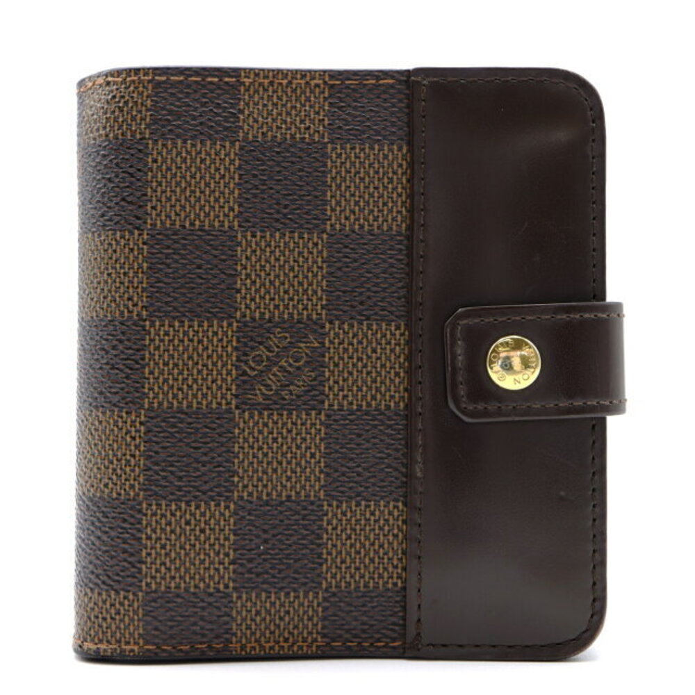 Louis Vuitton Compact Zip Round Wallet Canvas Leather Brown